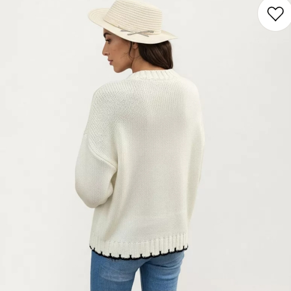 NWT.BKE Women's White and Black Cable Knit Sweater - Picture 3 of 10